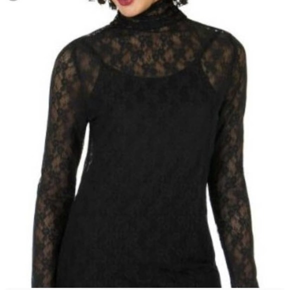Go International Tops - Go International Lace Floral Long Sleeve Top Black Womens Size Medium